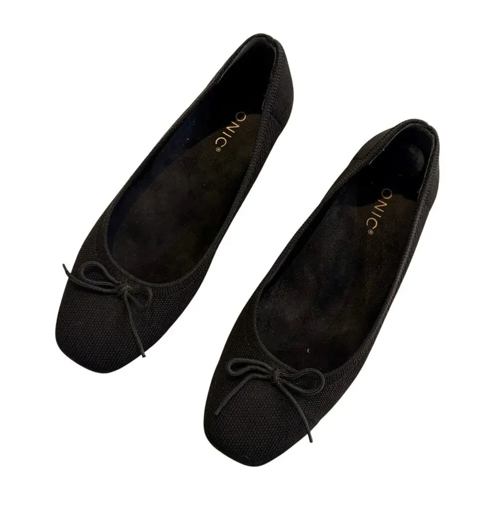 Vionic Klara Knit Black Ballerina Skimmer Flats Bow Women's 6 Comfort Orthotic